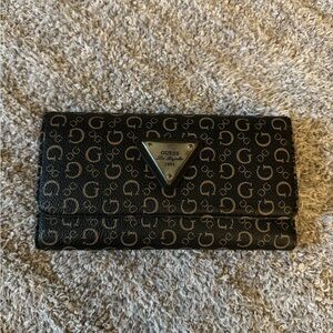 Guess Black Wallet with Gold Logo Pattern
